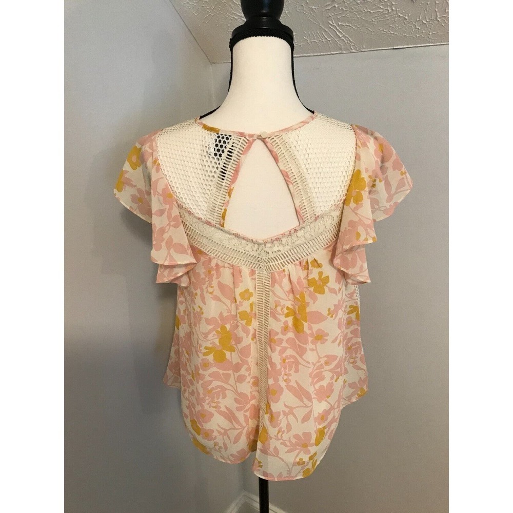 Anthro HD in Paris Flores Lace Blouse Size 0 Flutter Sleeve Floral Eyelet Top - Picture 3 of 8